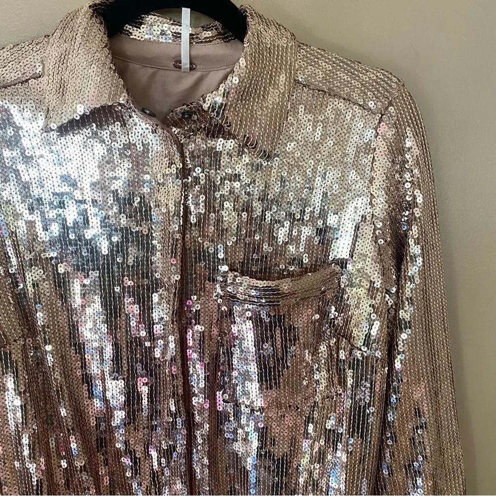 Free People Sophie Sequin mini dress champagne gold snap party Revolve S